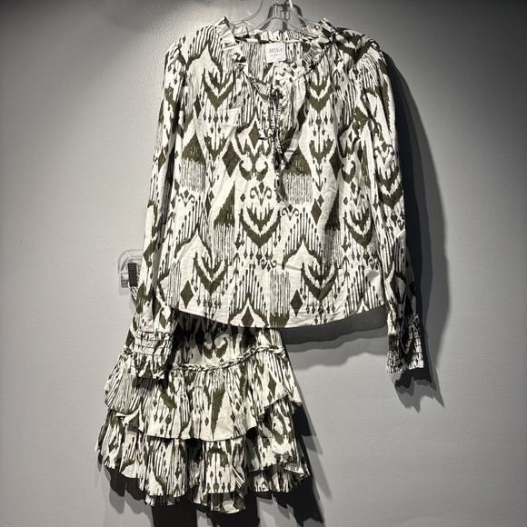 Misa‎ Los Angeles Evienne Green/White 2pc Outfit Tiered Skirt & Blouse SzXS Boho - Picture 1 of 13